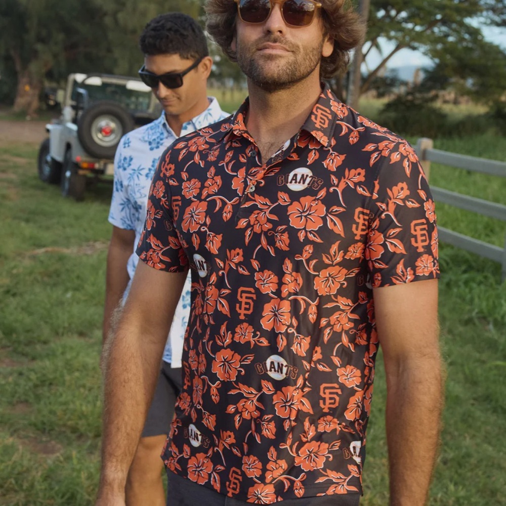 Reyn Spooner MLB Francisco Giants Hawaiian Floral Print Button Down Shirt Large